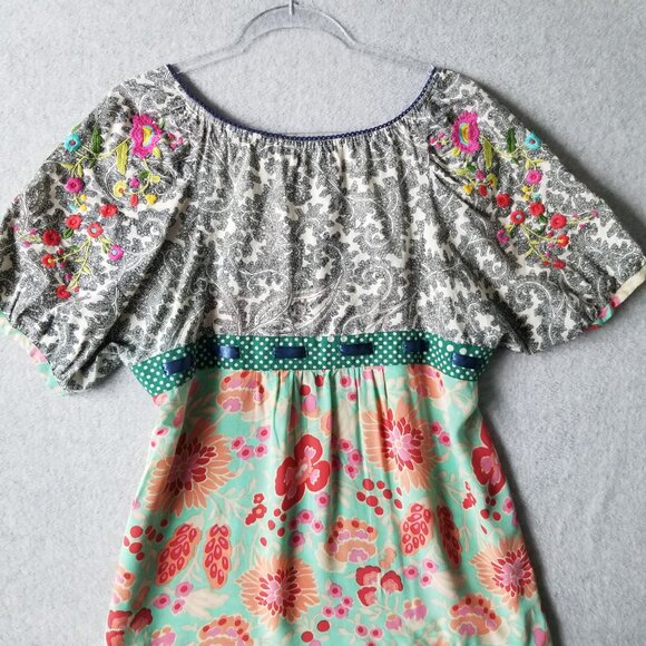 Anthropologie Fei Flores Silk Feminine Boho Peasant Embroidered Y2K Blouse Sz 14 - Picture 9 of 12